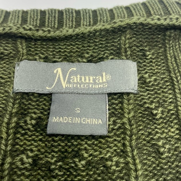 Natural Reflections Women’s Olive Grunge V-Neck Cable Knit Sweater Small GRUNGE - Picture 3 of 13